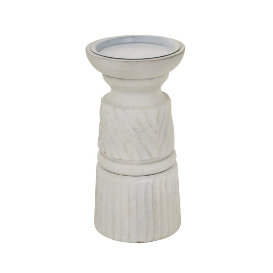 White Carved Candle Holder by Hill Interiors
