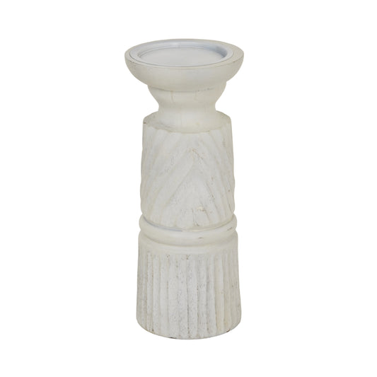 Medium White Carved Candle Holder by Hill Interiors