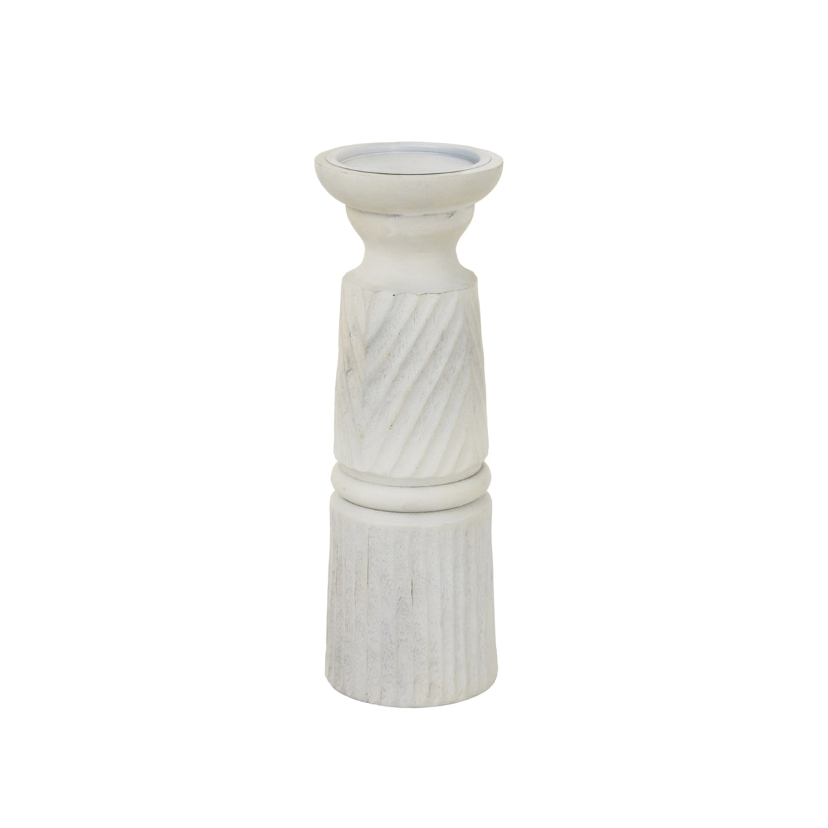 Large White Carved Candle Holder by Hill Interiors