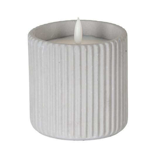 Luxe Collection Natural Glow Chalk Ribbed Large Led Candle by Hill Interiors