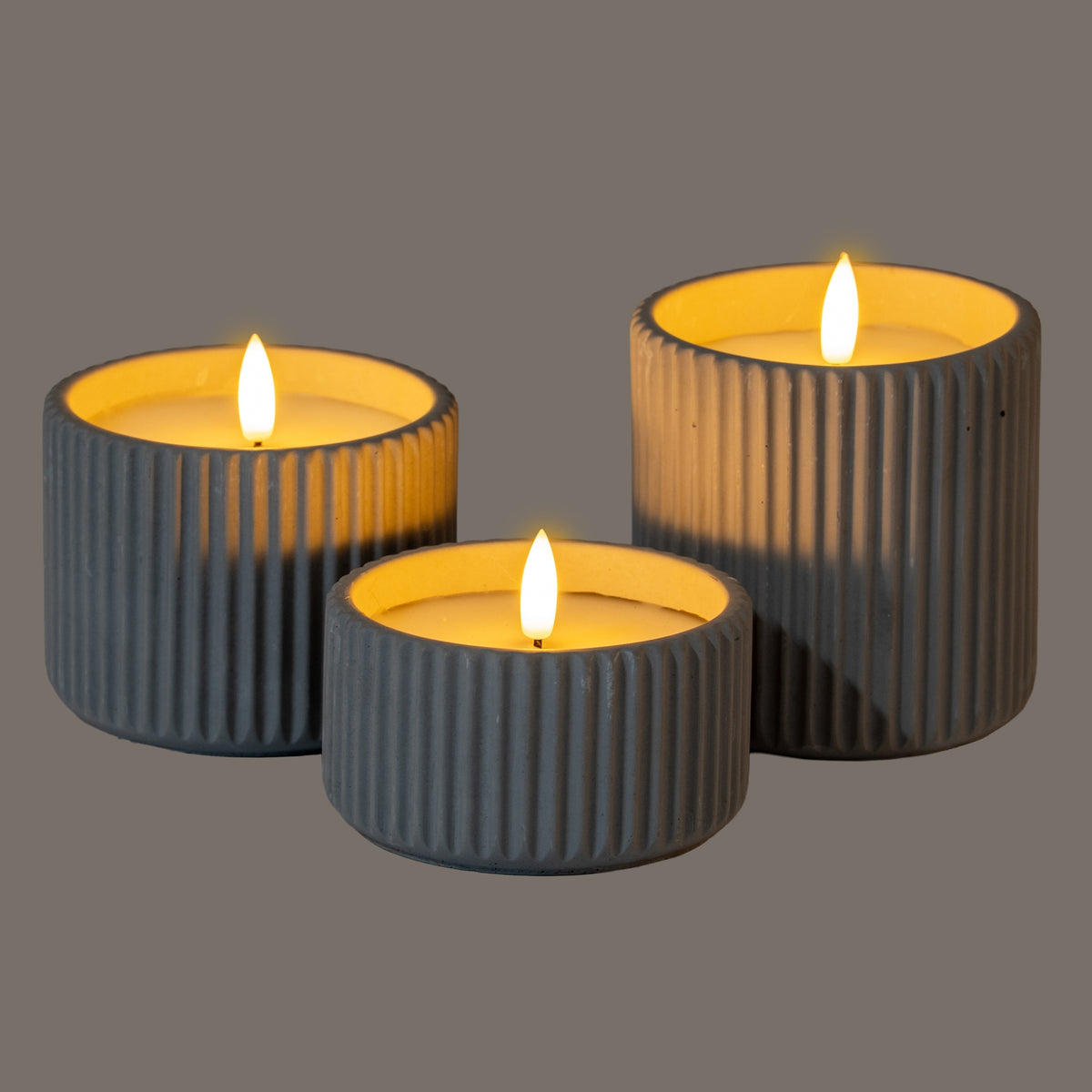 Luxe Collection Natural Glow Grey Ribbed Medium Led Candle by Hill Interiors - image 4