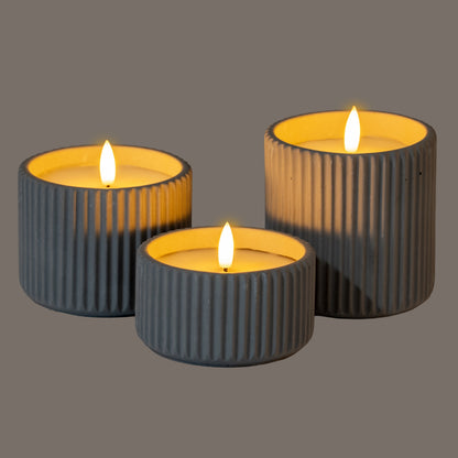 Luxe Collection Natural Glow Grey Ribbed Medium Led Candle by Hill Interiors - image 4