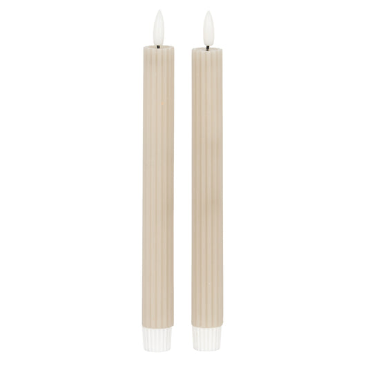Luxe Collection Natural Glow Taupe Ribbed Taper Candles by Hill Interiors