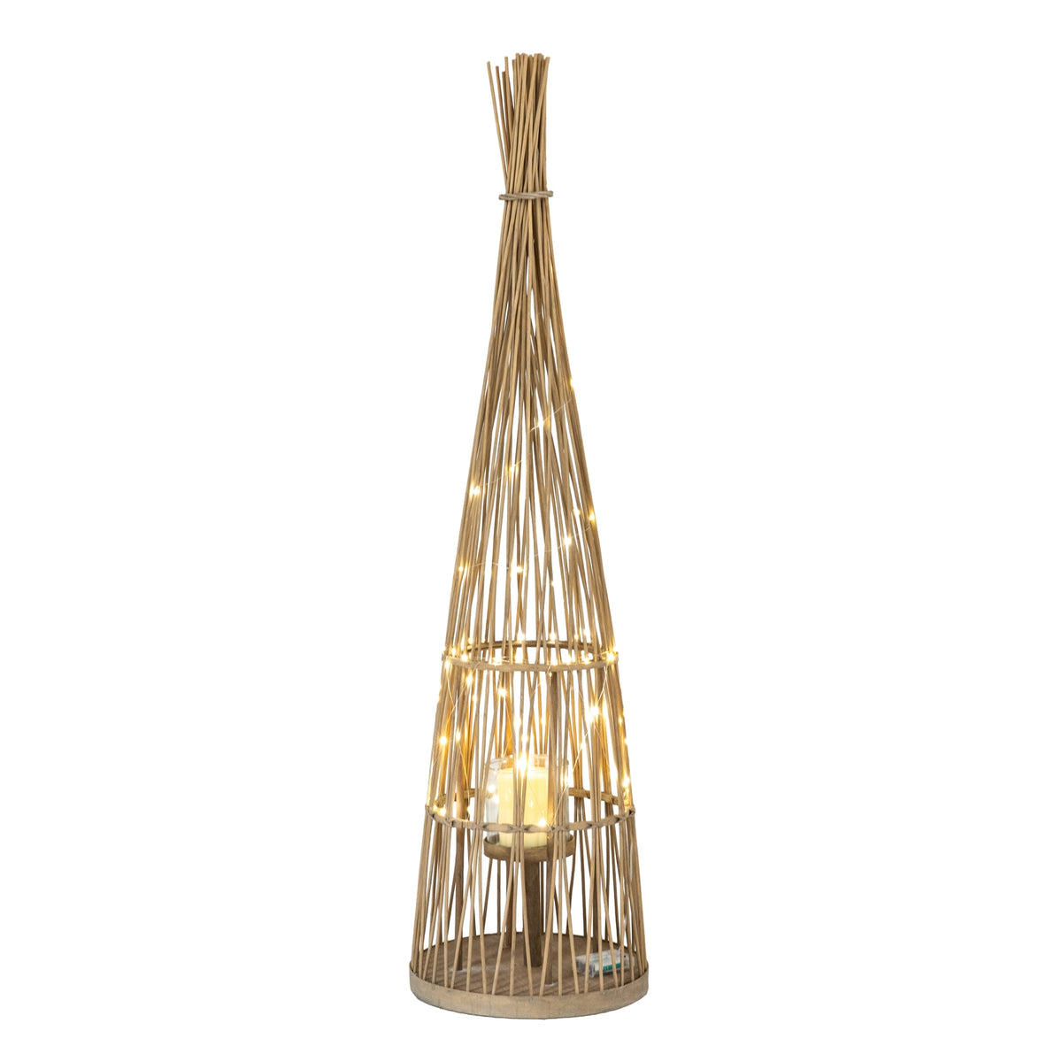 Large Conical Wicker Lantern With Glass Holder & LED Lights by Hill Interiors - image 2