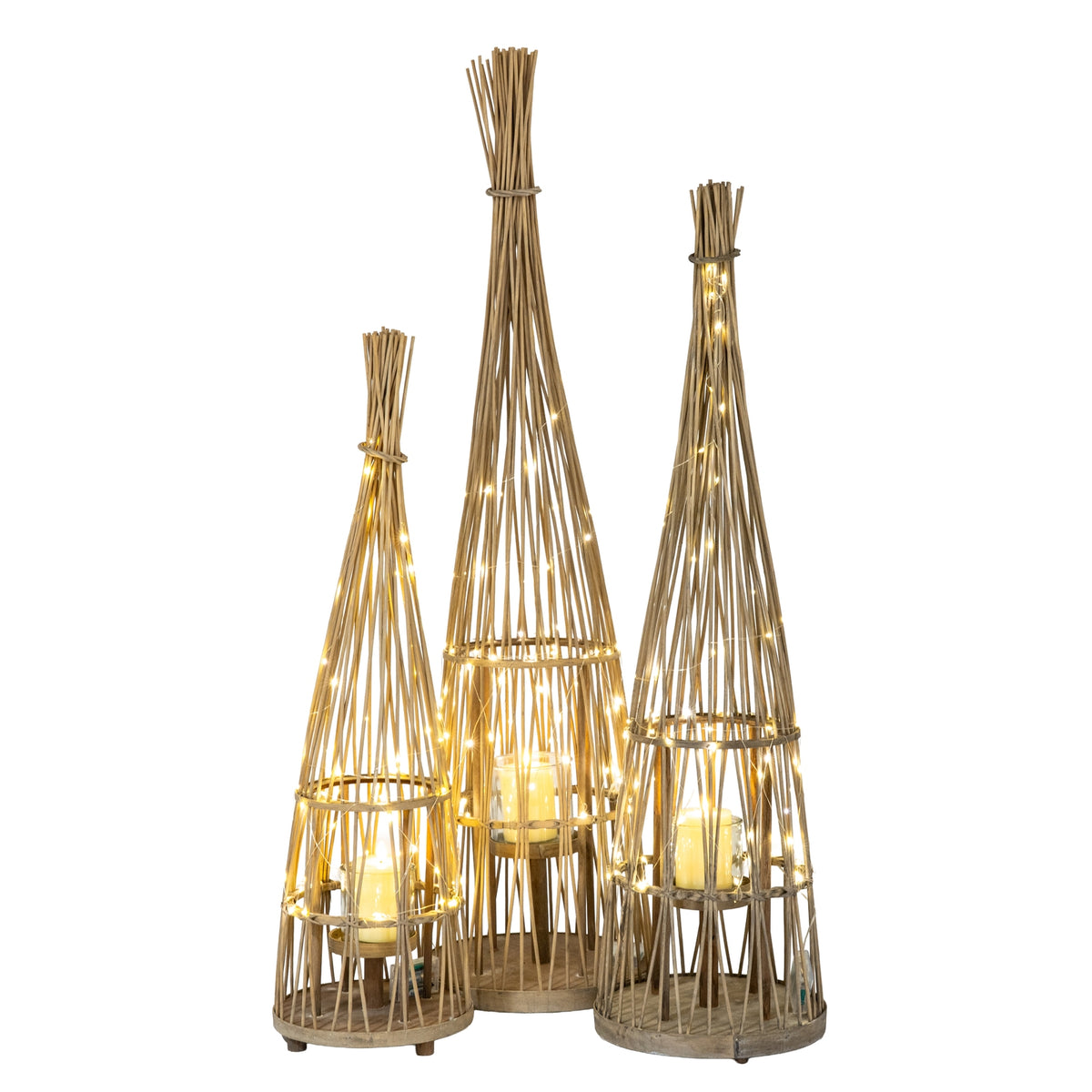 Large Conical Wicker Lantern With Glass Holder & LED Lights by Hill Interiors - image 3