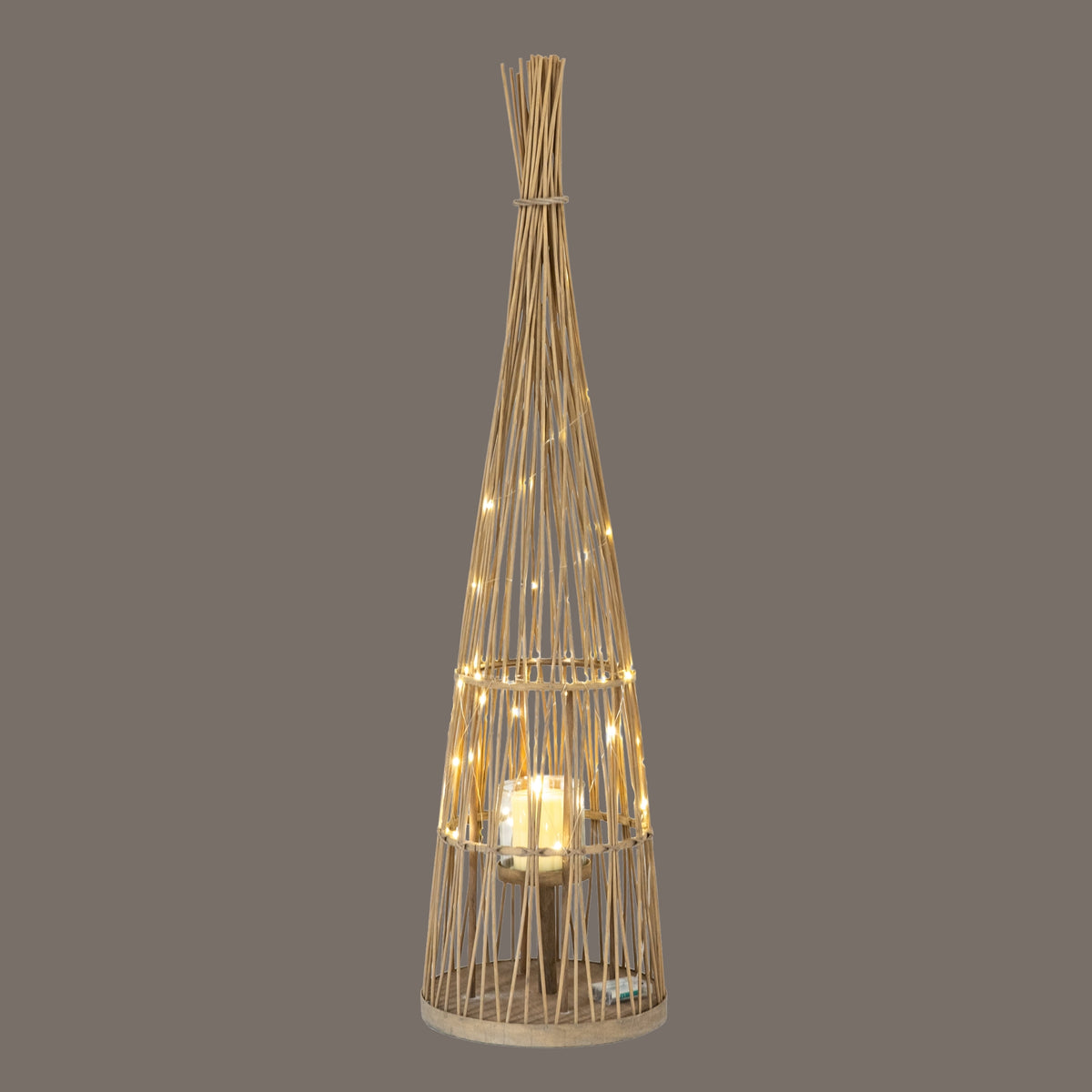 Large Conical Wicker Lantern With Glass Holder & LED Lights by Hill Interiors - image 4