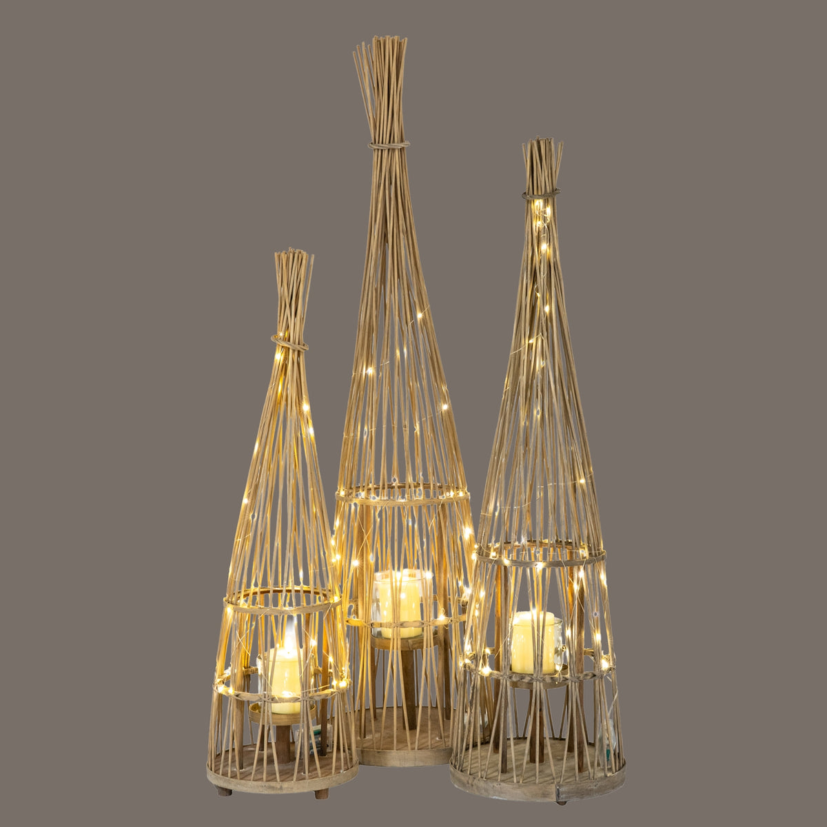 Large Conical Wicker Lantern With Glass Holder & LED Lights by Hill Interiors - image 5