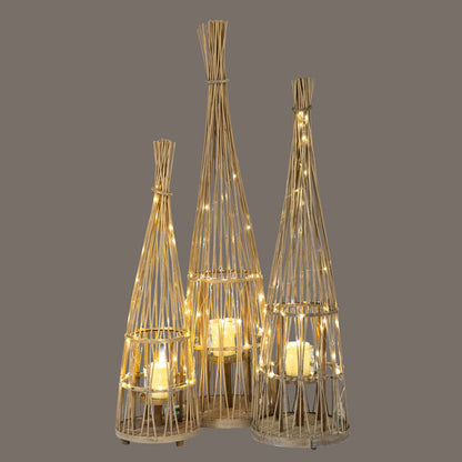 Large Conical Wicker Lantern With Glass Holder & LED Lights by Hill Interiors - image 5
