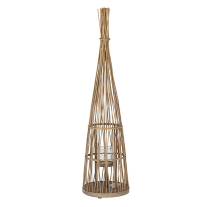 Large Conical Wicker Lantern With Glass Holder & LED Lights by Hill Interiors