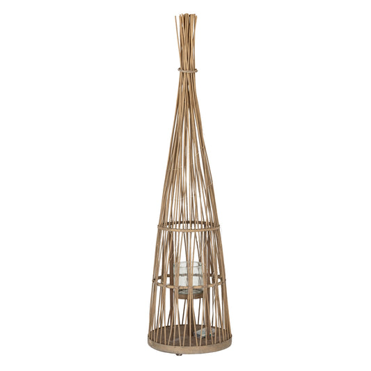 Large Conical Wicker Lantern With Glass Holder & LED Lights by Hill Interiors