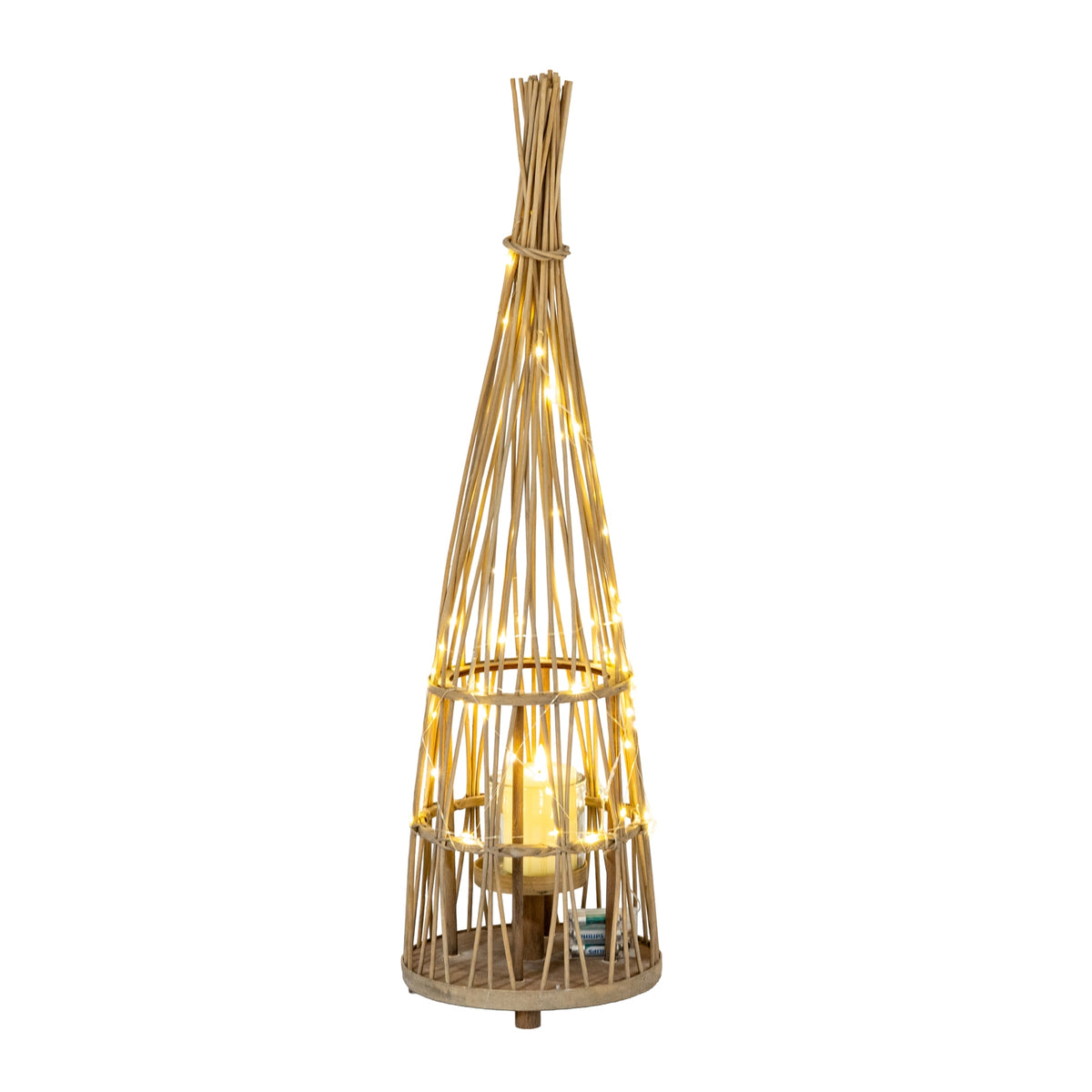 Medium Conical Wicker Lantern With Glass Holder & LED Lights by Hill Interiors - image 2