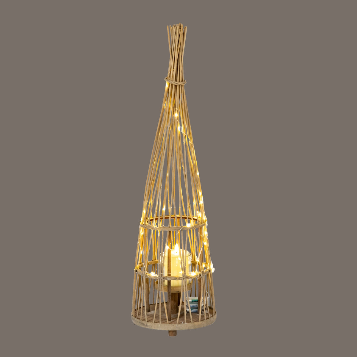 Medium Conical Wicker Lantern With Glass Holder & LED Lights by Hill Interiors - image 4