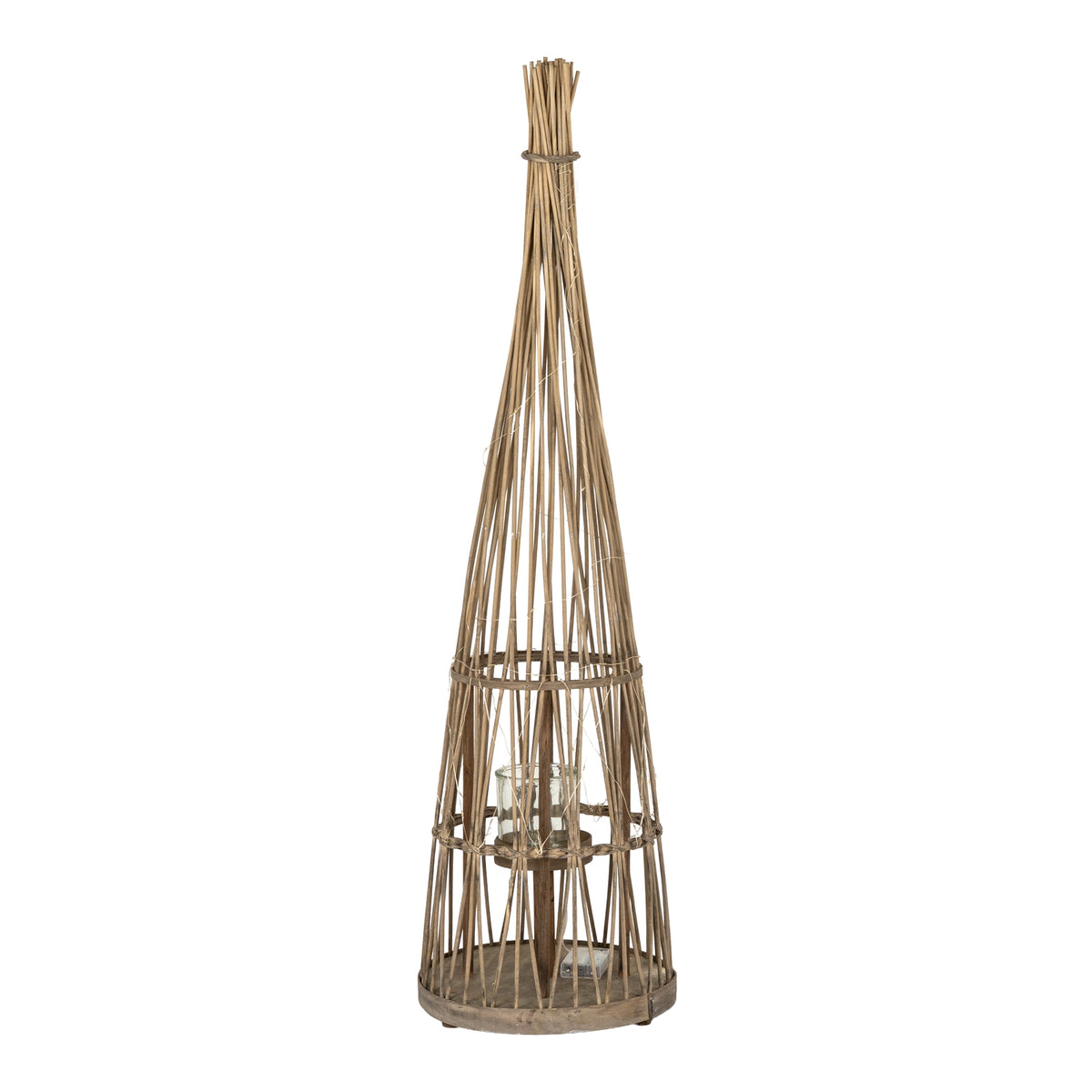 Medium Conical Wicker Lantern With Glass Holder & LED Lights by Hill Interiors