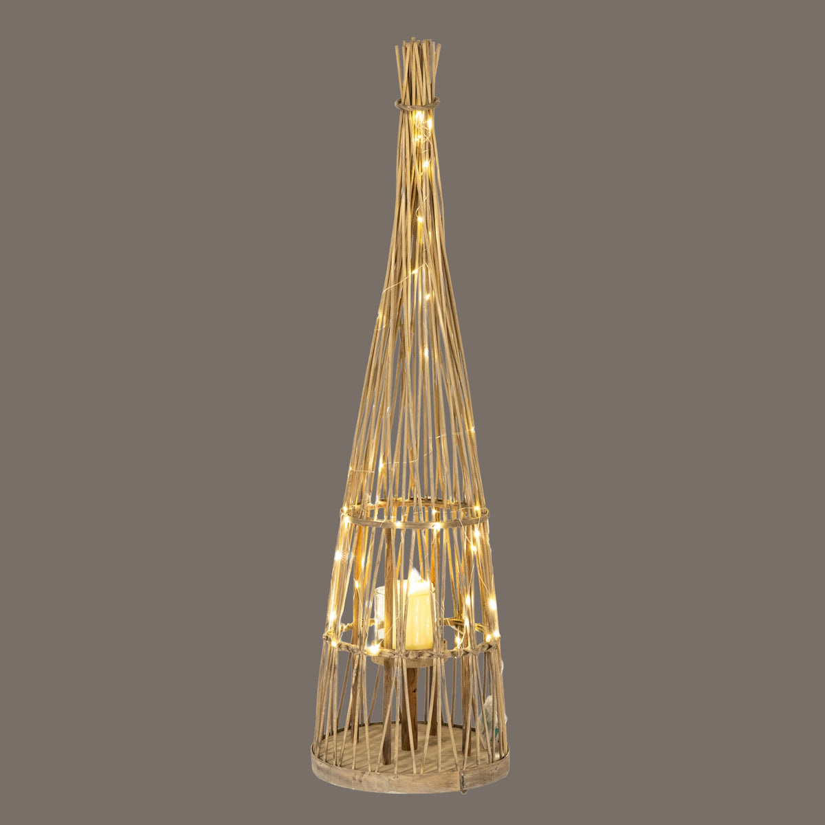 Small Conical Wicker Lantern With Glass Holder & LED Lights by Hill Interiors - image 4