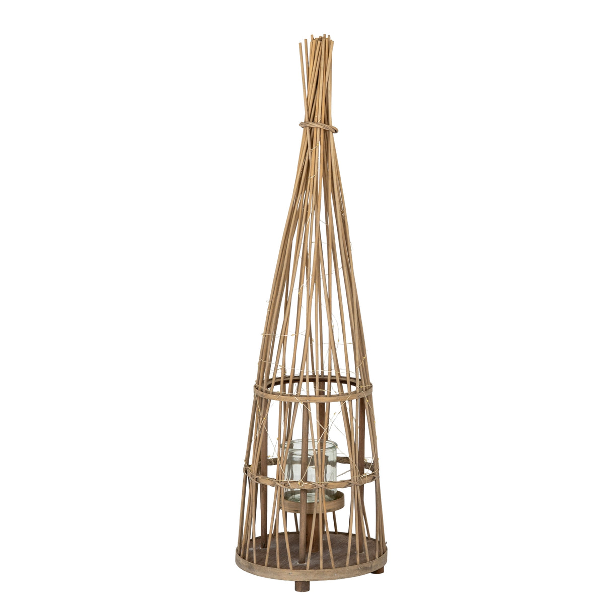 Small Conical Wicker Lantern With Glass Holder & LED Lights by Hill Interiors