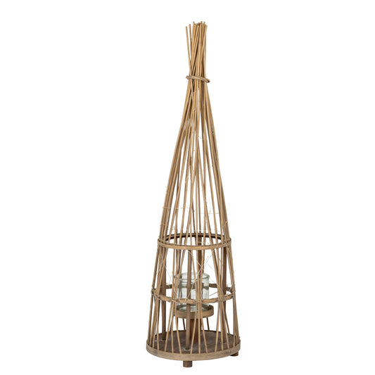 Small Conical Wicker Lantern With Glass Holder & LED Lights by Hill Interiors