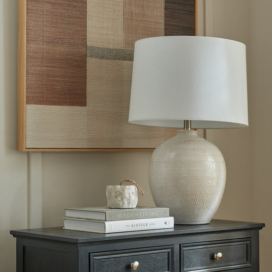 Chevronne Ceramic Table Lamp With Linen Shade by Hill Interiors