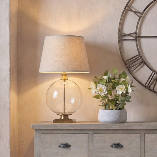 Lunel Glass Orb Table Lamp With Edged Linen Shade by Hill Interiors