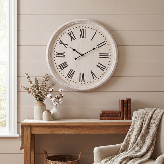 White Wash Clock With Black Numerals by Hill Interiors