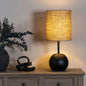 Black Cannon Table Lamp With Hessian Shade by SEDERVA