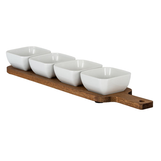 Acacia Serving Board including Four Ceramic Serving Bowls by Hill Interiors