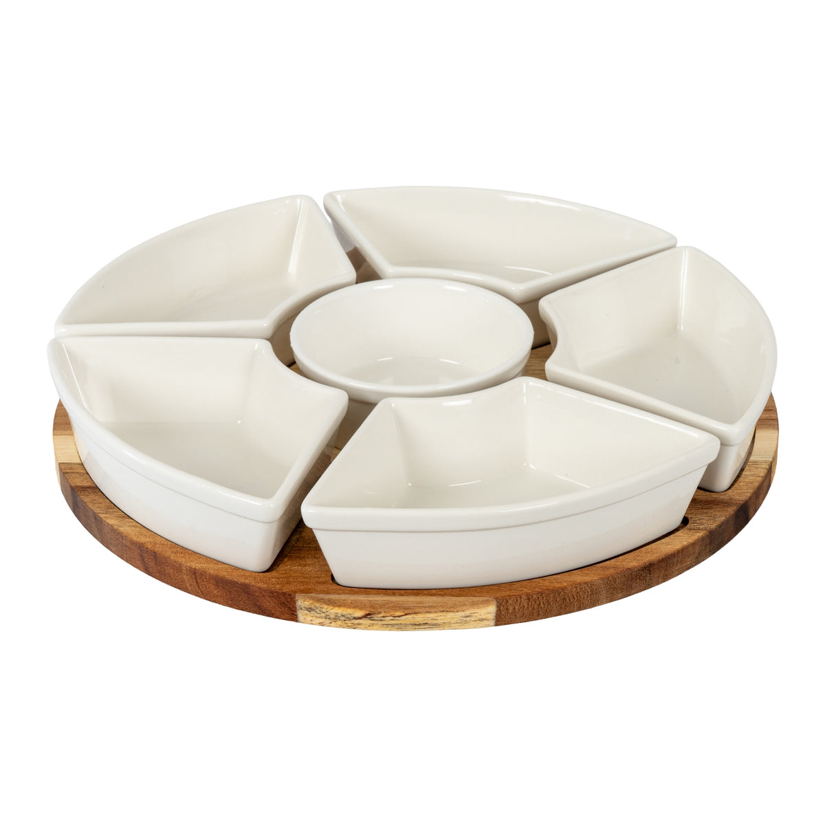 Acacia Lazy Susan including Ceramic Serving Bowls by SEDERVA