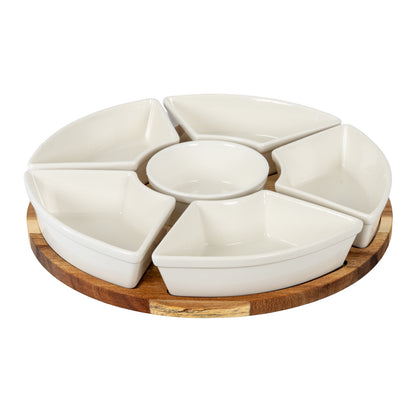 Acacia Lazy Susan including Ceramic Serving Bowls by SEDERVA