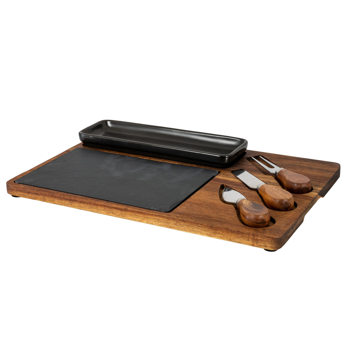 Acacia Cheese Board Set With Black Bowl, Slate and Cutlery by Hill Interiors - image 2