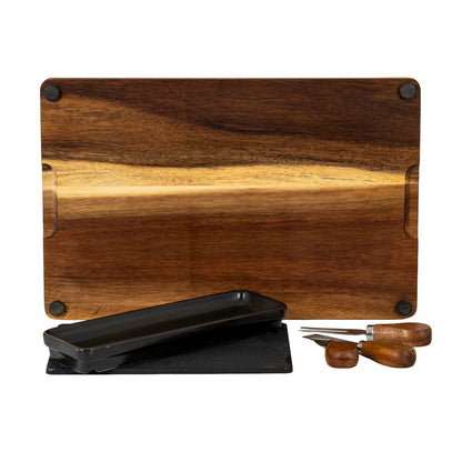 Acacia Cheese Board Set With Black Bowl, Slate and Cutlery by Hill Interiors - image 4