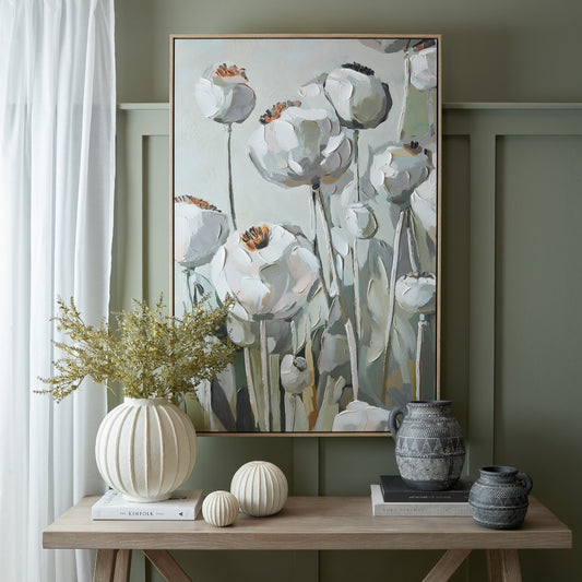 Poppy Heads Hand Painted Canvas in Frame by Hill Interiors