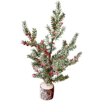 Large Frosted Winter Berry Tree On Wooden Block by Hill Interiors