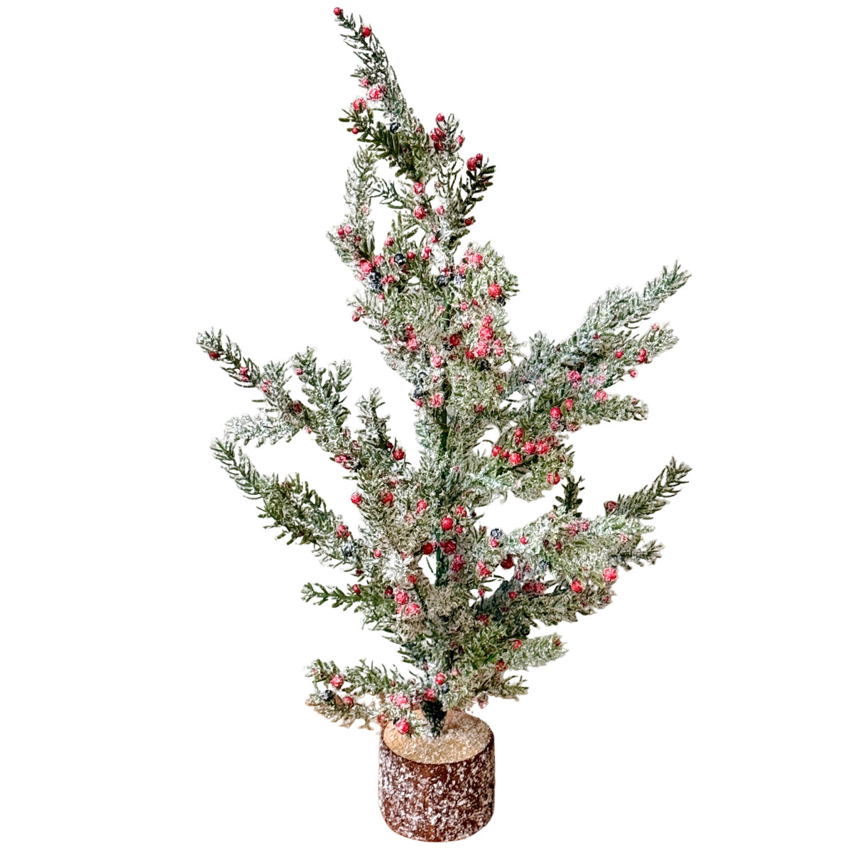 Medium Frosted Winter Berry Tree On Wooden Block by Hill Interiors