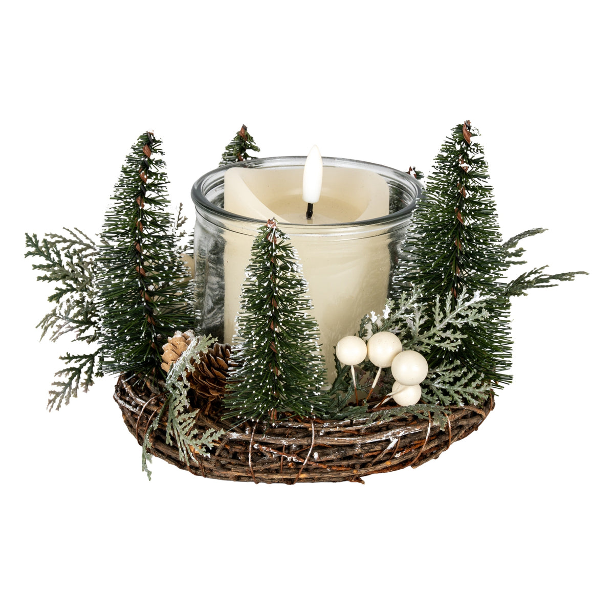Medium Brush Tree Candle Wreath With Berries And Pinecones by Hill Interiors - image 2