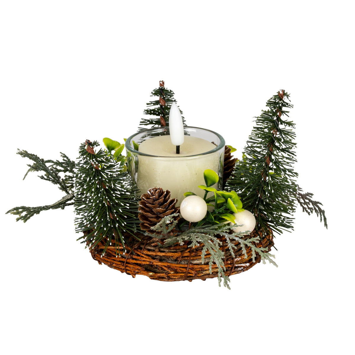 Small Brush Tree Candle Wreath With Berries And Pinecones by Hill Interiors - image 2