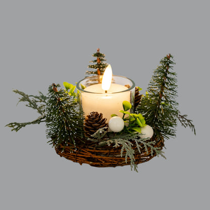 Small Brush Tree Candle Wreath With Berries And Pinecones by Hill Interiors - image 3