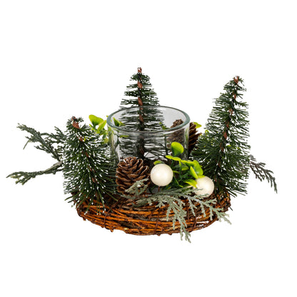 Small Brush Tree Candle Wreath With Berries And Pinecones by Hill Interiors
