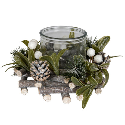 Frosted Mistletoe And Pine Candle Wreath by Hill Interiors