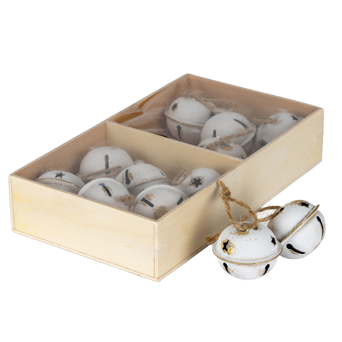 Twelve Metal Nordic Bells in Wooden Box by Hill Interiors
