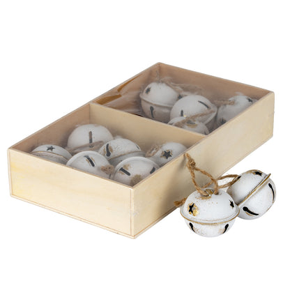 Twelve Metal Nordic Bells in Wooden Box by Hill Interiors