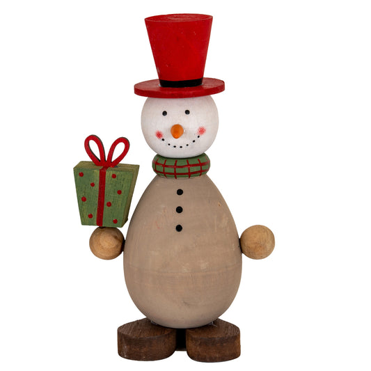 Wooden Snowman with Present by Hill Interiors
