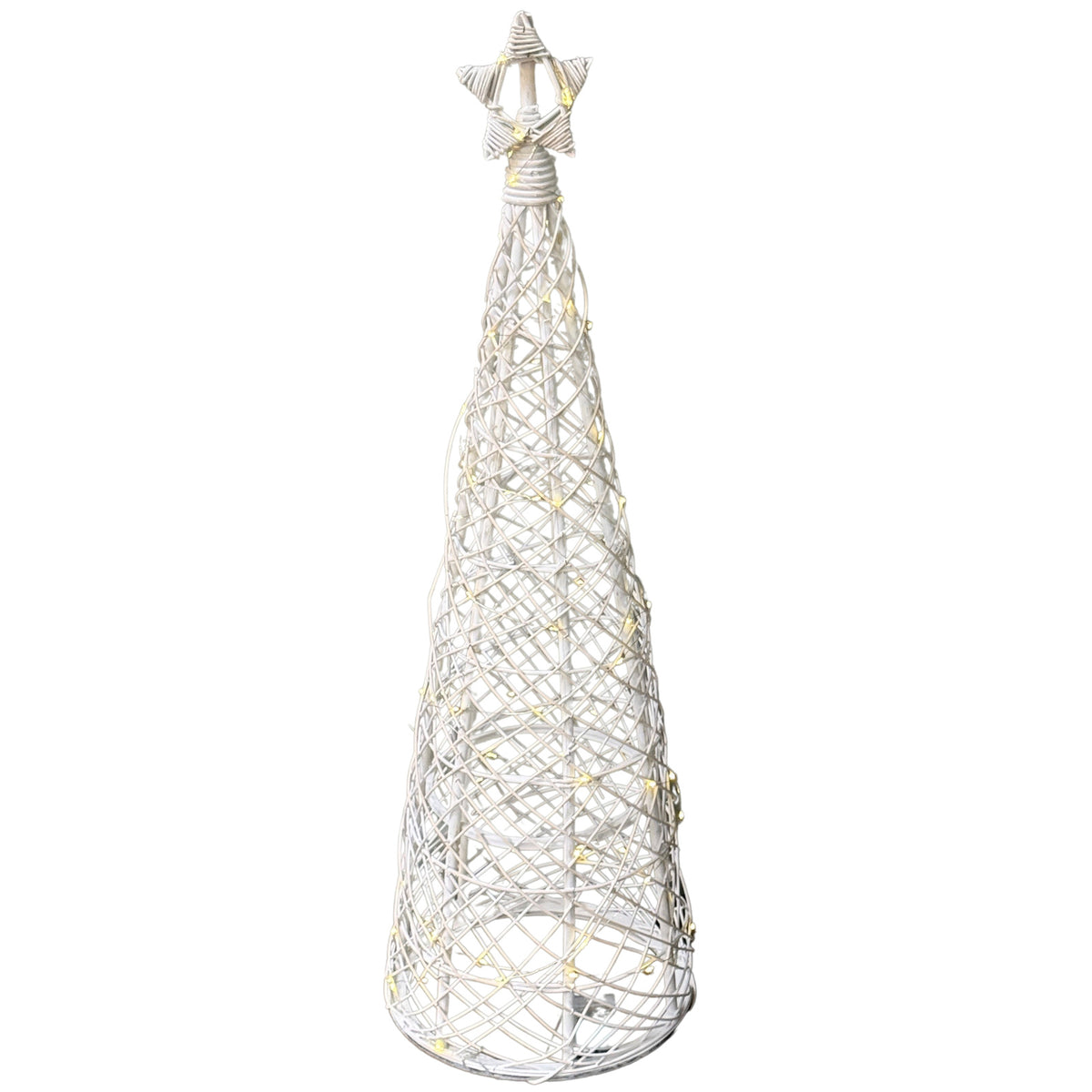 Small LED White Wicker Christmas Tree With Star by Hill Interiors