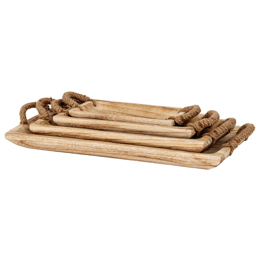 Set Of 4 Artisan Rectangular Trays With Rope Handles by Hill Interiors
