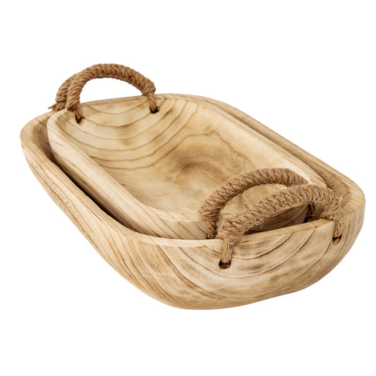 Set Of 2 Artisan Deep Rectangular Trays With Rope Handles by Hill Interiors