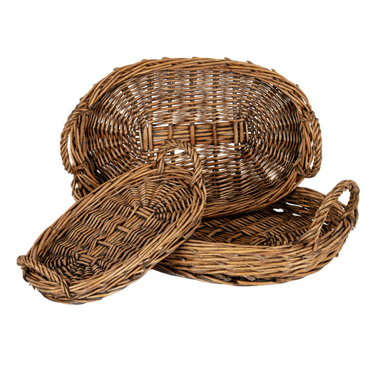 Briar Collection Set Of Three Oval Wicker Trays by Hill Interiors