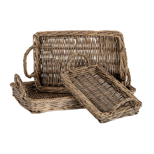 Briar Collection Set Of Three Rectangular Wicker Trays by Hill Interiors