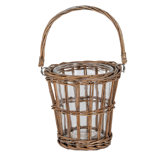 Briar Collection Small Wicker Basket Lantern With Handle by Hill Interiors