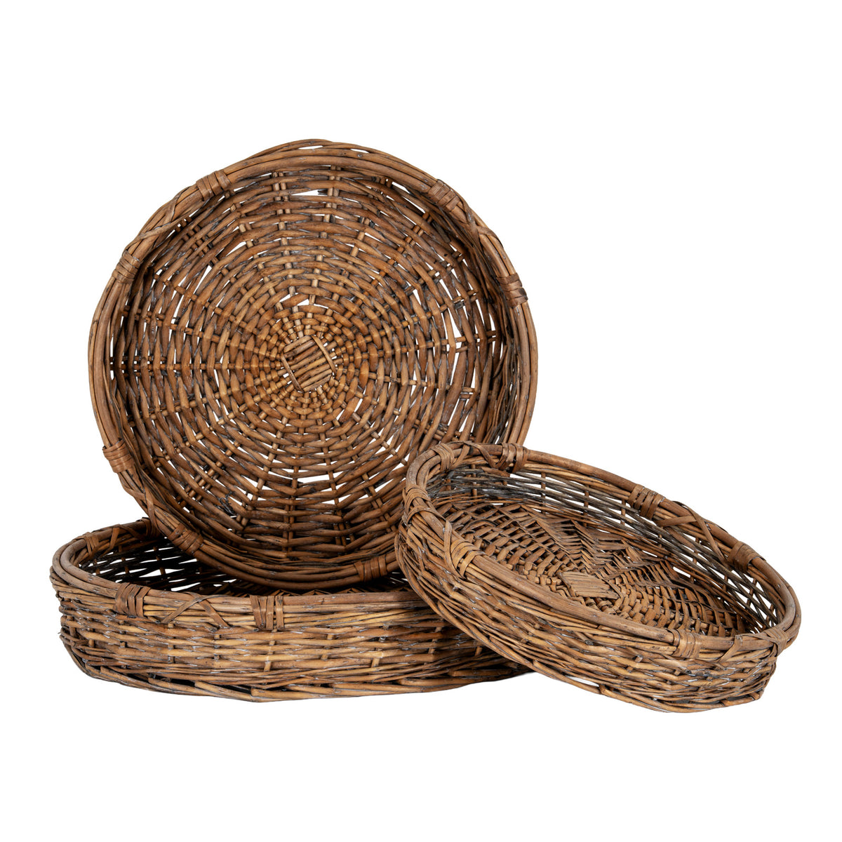 Briar Collection Set Of Three Round Wicker Trays by Hill Interiors